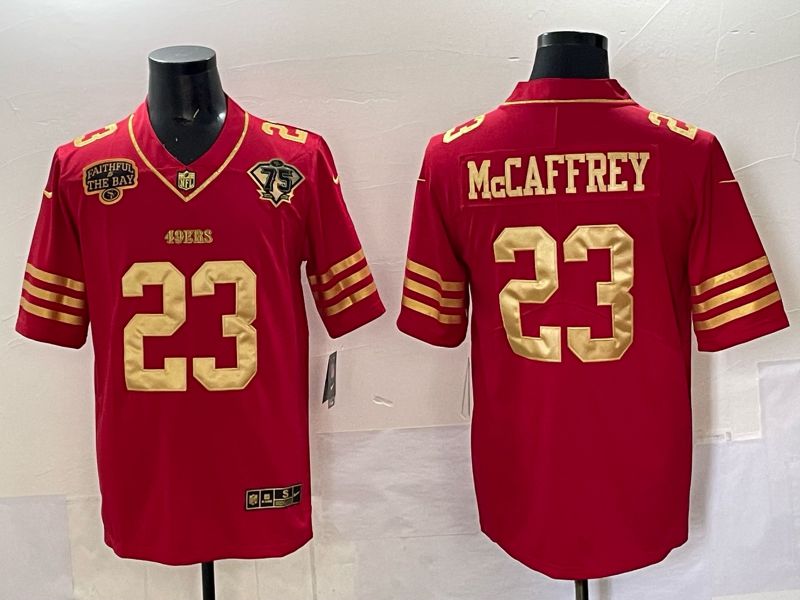 Men San Francisco 49ers #23 Mccafrey Red 75th Nike Limited NFL 2025 Jersey style 01